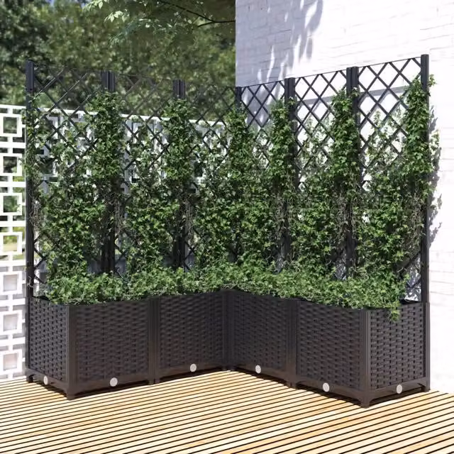 Fioriera da giardino con graticcio vidaXL in plastica nera L/P/H: 120 x 120 x 136 cm