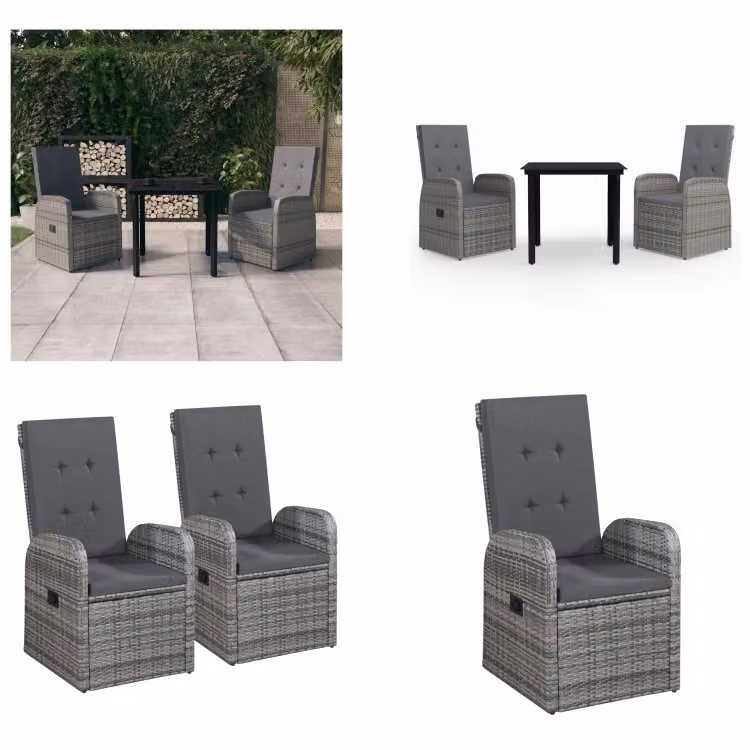 vidaXL Set da pranzo da giardino 3 pezzi con cuscini grigio - Set da pranzo da giardino - Set da pranzo da giardino - Set di mobili da giardino - Set di mobili da giardino