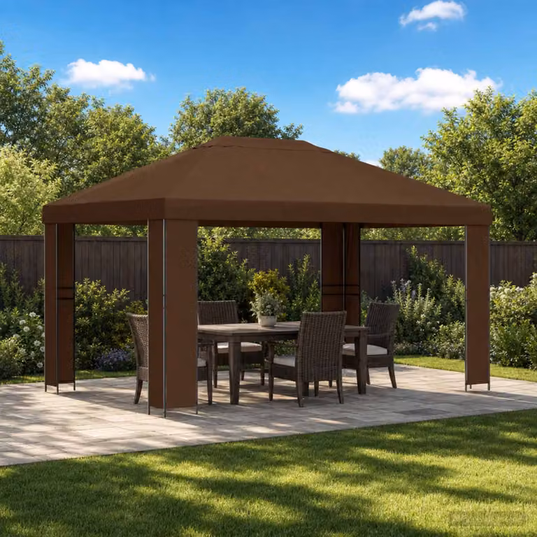 Gazebo vidaXL in acciaio e poliestere marrone e nero L/P: 4 x 3 m