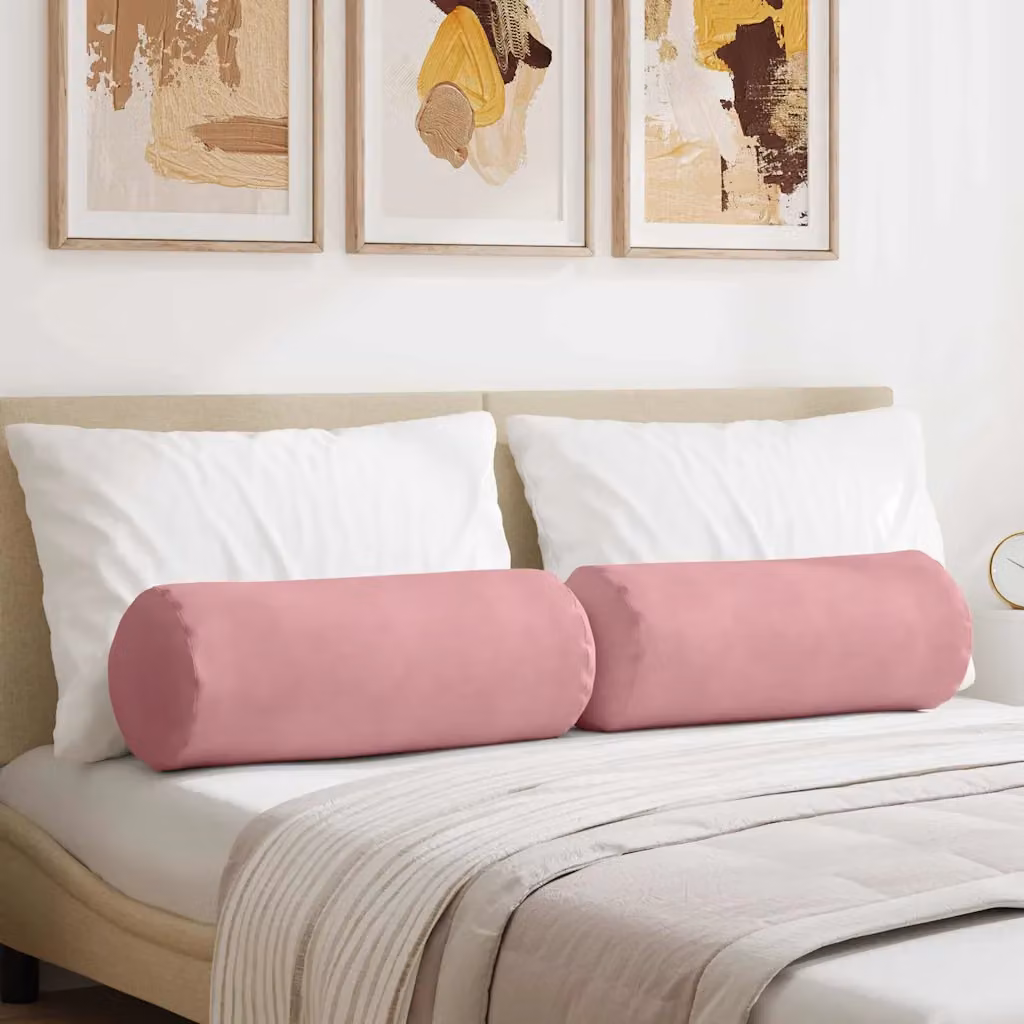 Set di 2 cuscini a rullo vidaXL in tessuto di velluto a coste rosa, Ø 25 x 70 cm