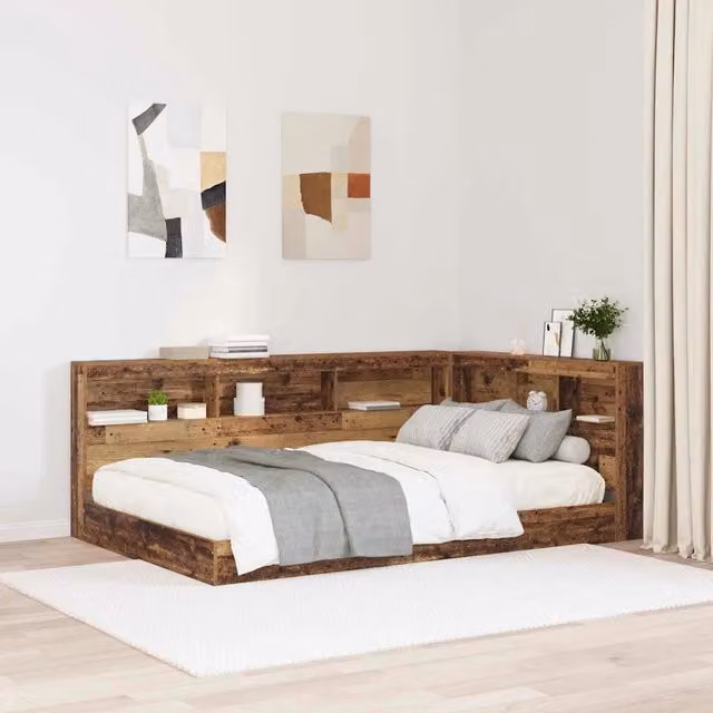 Testata del letto con contenitore e porta di ricarica USB vidaXL in legno e metallo marrone L/P/H: 207.5 x 137.5 x 76.5 cm