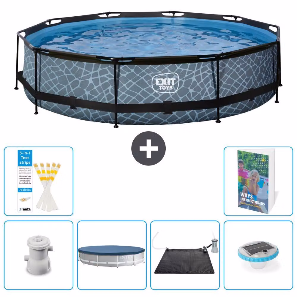Piscina fuori terra "Exit Pool Rund" - Design effetto pietra - 360x76 cm - 5 pezzi - Modello S328