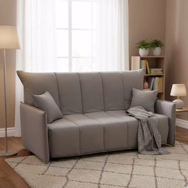 Divano Letto Ariska Talamo Italia, Divano 2 Posti con Apertura a Carrello, Rivestimento in Tessuto Grigio, L: 125 cm, P: 90 cm, H: 85 cm
