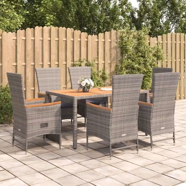 Set da pranzo da giardino moderno vidaXL in polyrattan e legno di acacia grigio, 7 pezzi – 1