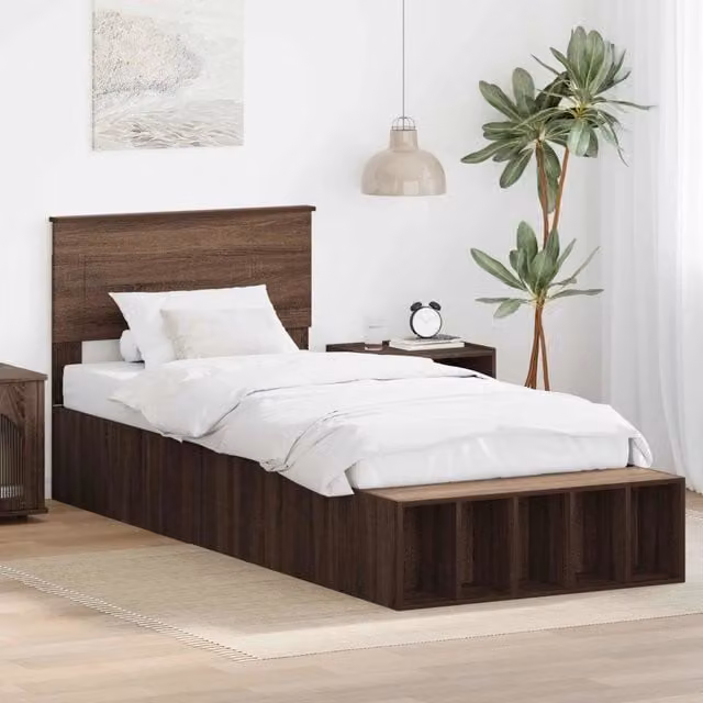 Struttura del letto con lo scaffale-Giroletto con contenitore-Rete del Letto Rovere Marrone 75 x 190 cm