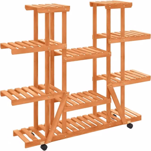 Portavasi/fioriera con ruote 110 x 25 x 115 cm legno massello di abete marrone 02_0045226
