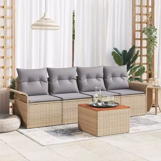 Set Divano da Giardino con cuscino 5 pz-Sofa da Giardino-Divanetto da esterno Beige polyrattan 860700