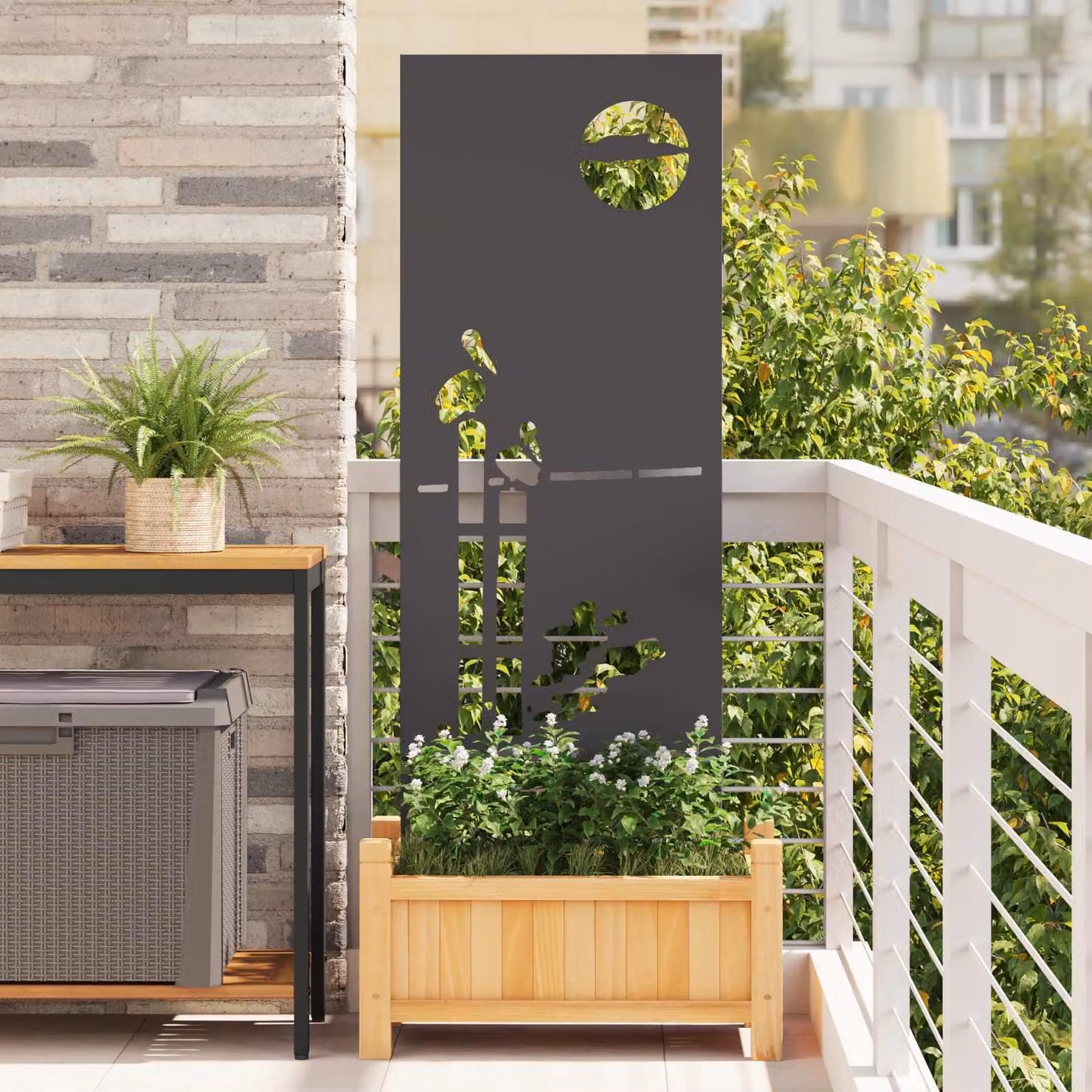 Paravento per privacy da giardino vidaXL in acciaio nero, L: 50 cm, H: 140 cm