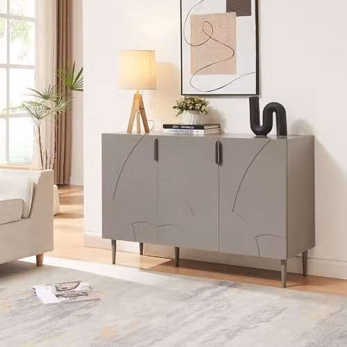 [en.casa] Credenza Bassa con 3 Ante Decorative Madia Moderna Mobile Contenitore per Cucina Soggiorno Sala Pranzo 75 x 115 x 38 cm Grigio