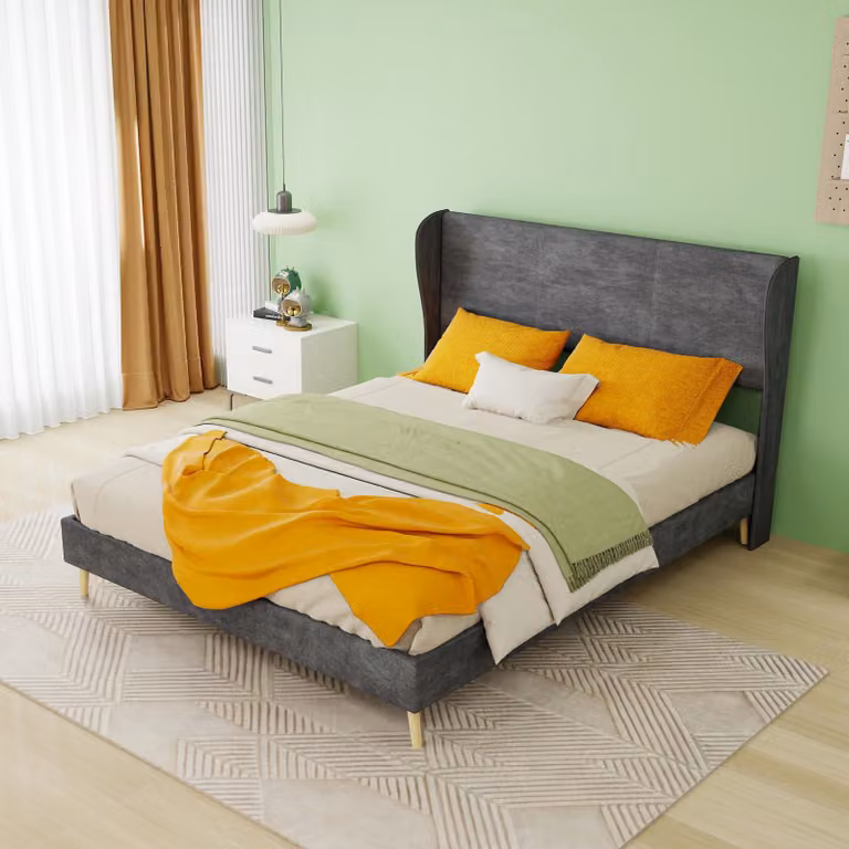 Letto imbottito 180x200 cm, grigio, con spazio contenitore a sollevamento idraulico, illuminazione LED controllabile tramite telecomando/app e testiera imbottita con porta USB di tipo C