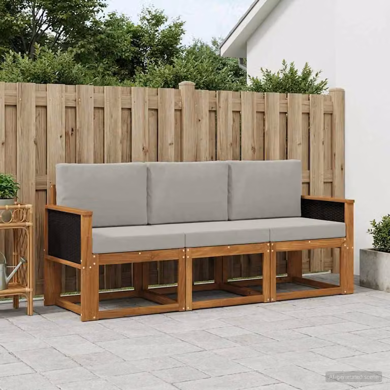 Set di divani da esterno vidaXL in legno di acacia con cuscini, colore beige e grigio