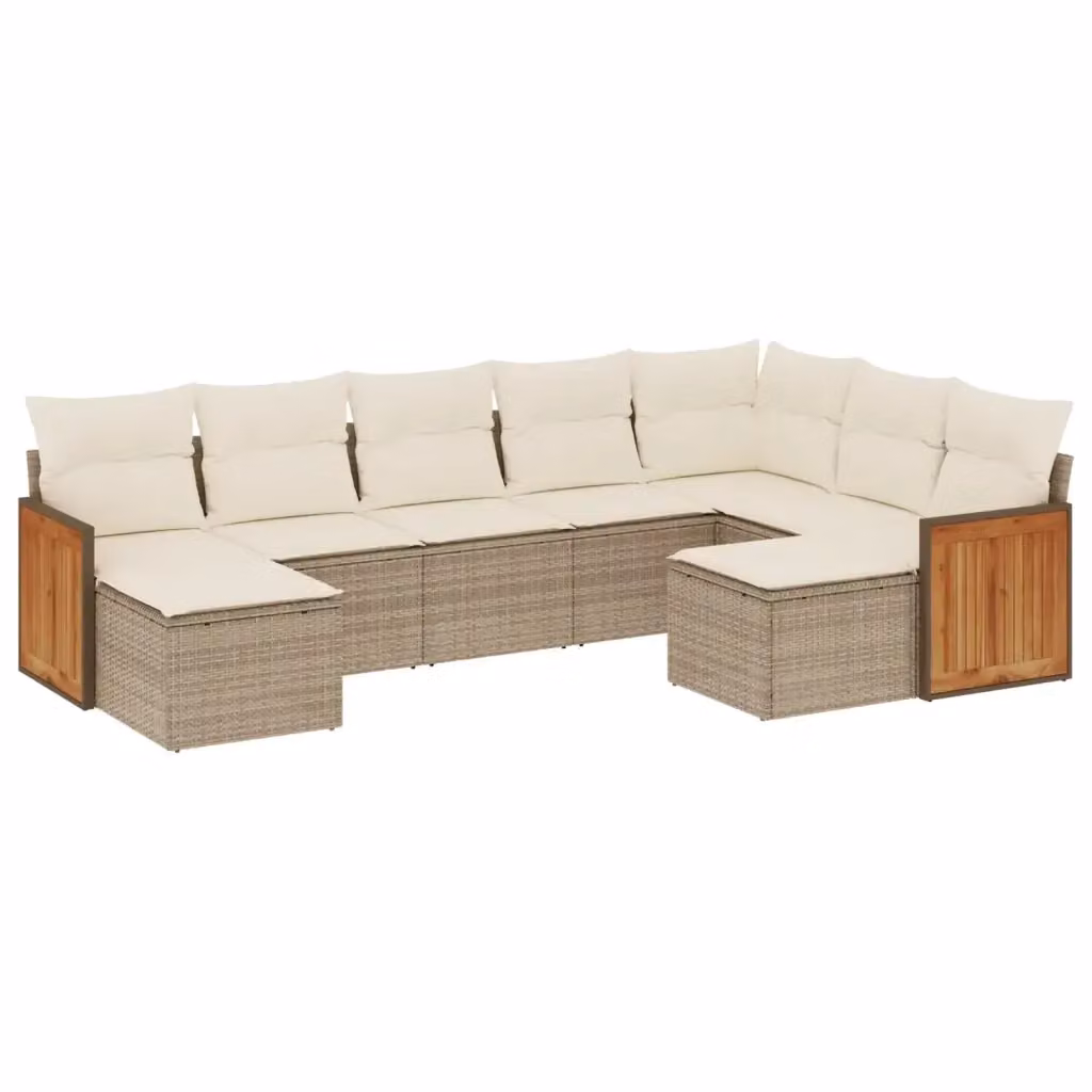 vidaXL Set Divano da Giardino a L 9 pz in Polyrattan con Cuscini Beige e Ottoman – 2