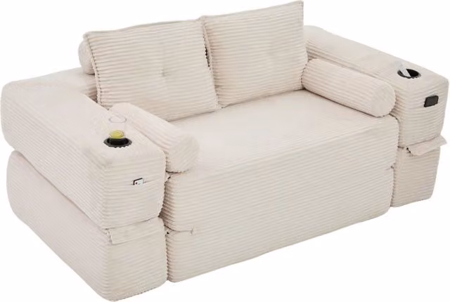 Divano letto in corduroy per 2 persone con schiuma ad alta densità e struttura a molle, colore a righe, 180x98x80 cm