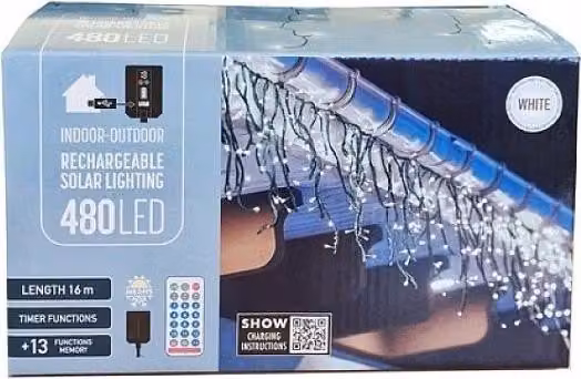 Albero di Natale luci ghiacciolo 480 LED solare con telecomando USB luce bianca fredda 18,6 m