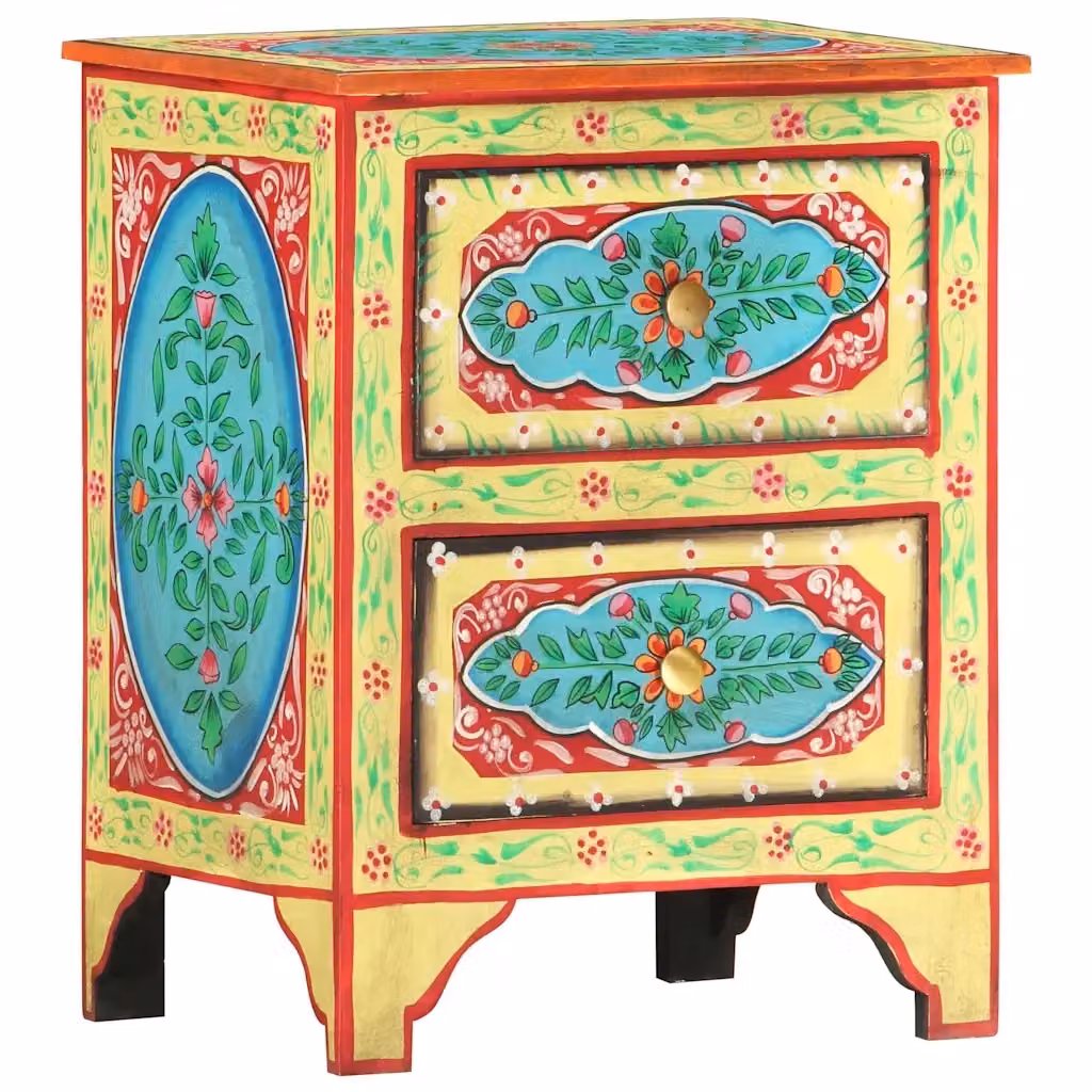 Comodino a parete vidaXL in legno di mango con decorazione floreale multicolore L: 40 cm, P: 30 cm, H: 50 cm – 2