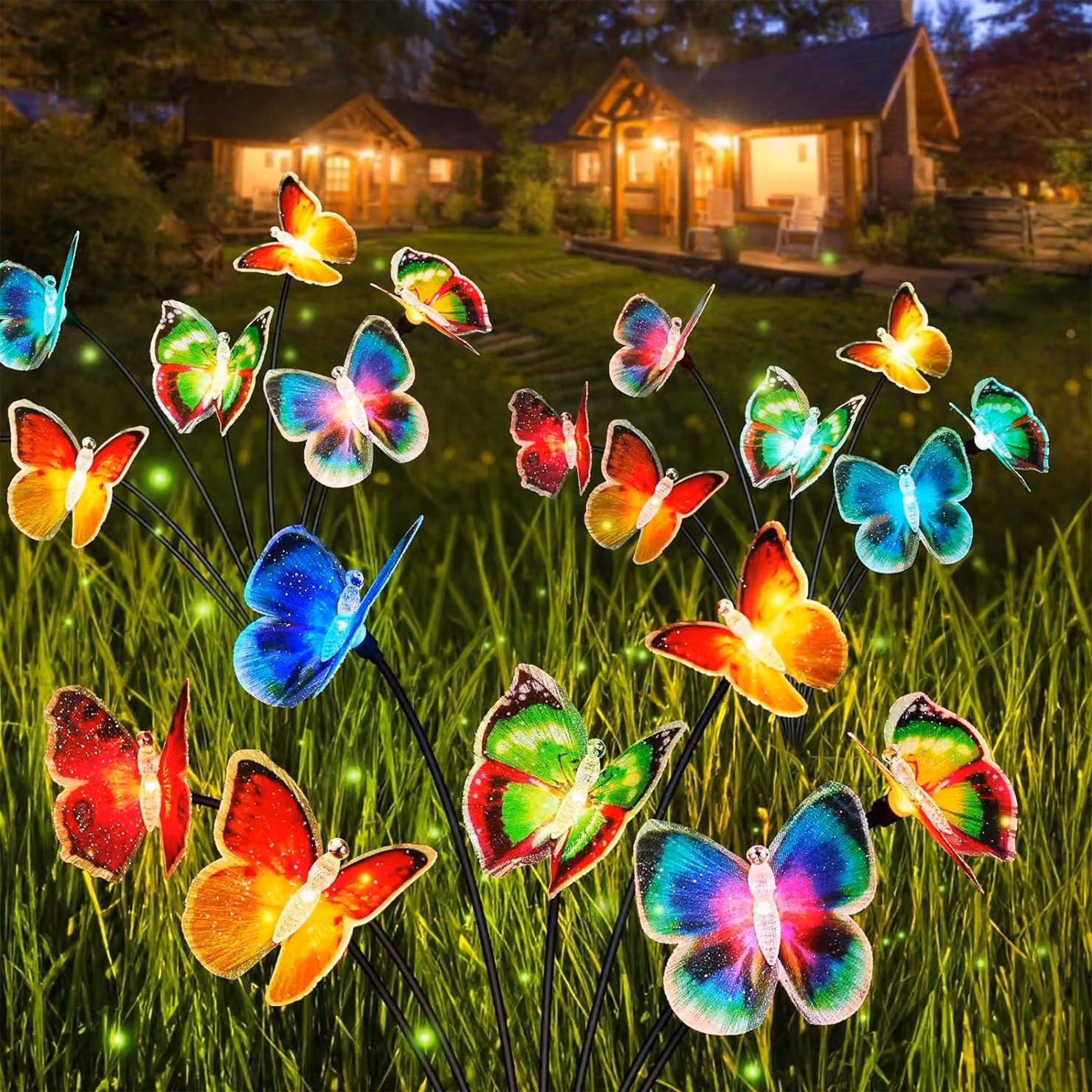 Lampade solari a forma di farfalla, confezione da 2, 14 LED, grado di protezione IP65, cambio colore