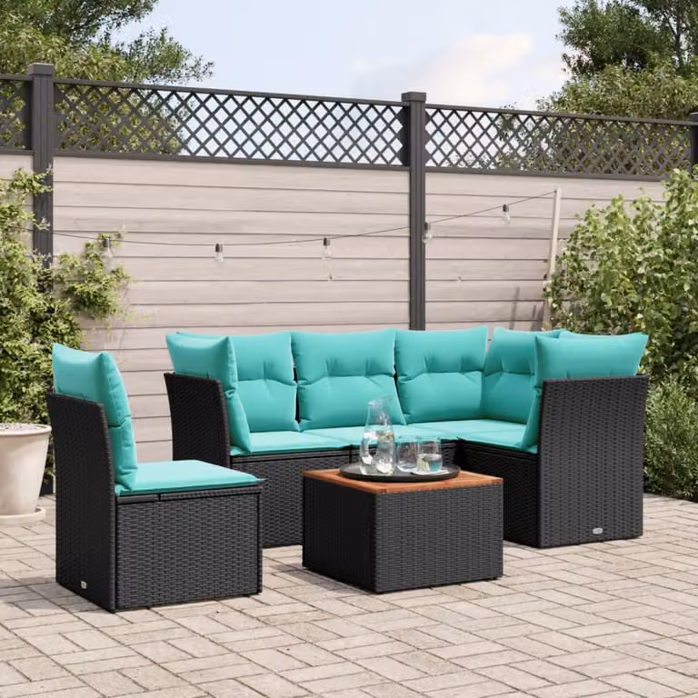Maison Exclusive - Set da giardino 6 pezzi con cuscini in polyrattan nero