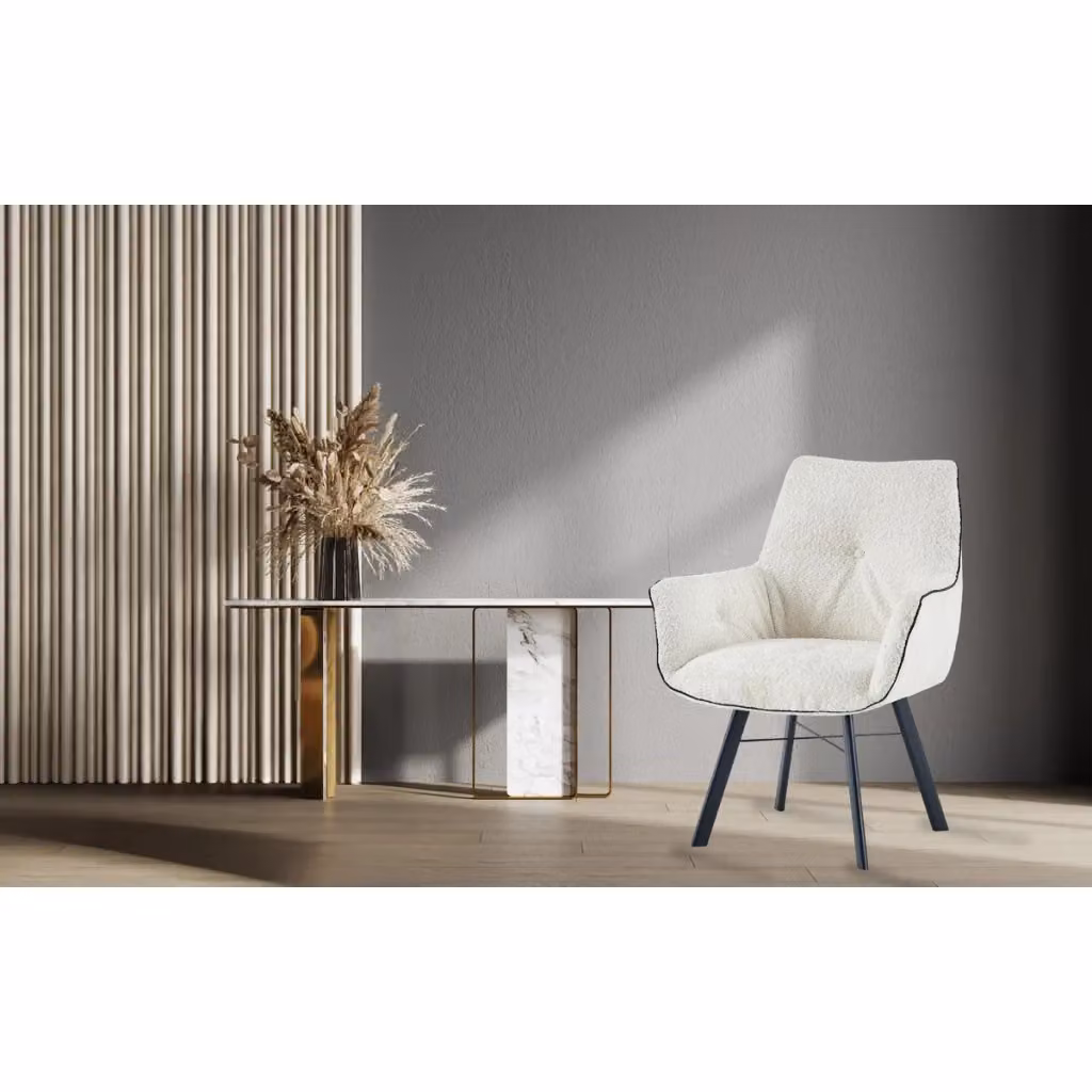 Poltrona da pranzo Allie 100 KENDRA HOME in tessuto bouclé color panna con braccioli – 2