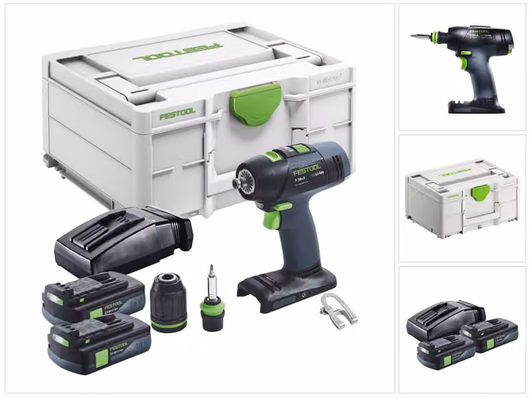 Festool T 18+3 Basic Avvitatore a batteria 18 V 50 Nm Brushless + 2x batteria 3,0 Ah + caricabatteria + Systainer
