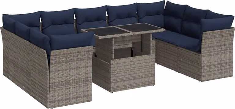 Divano Giardino 10 pz con Cuscini Grigio in Polyrattan Acacia