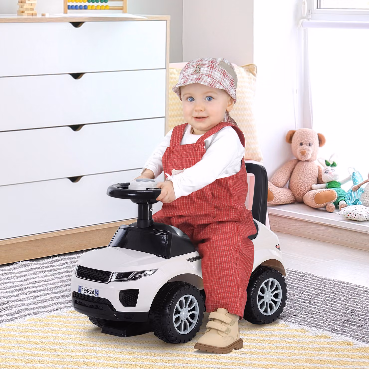 Macchina Cavalcabile Giocattolo HOMCOM per Bambini 12-36 Mesi con Vano Contenitore e Schienale, Bianca – 2