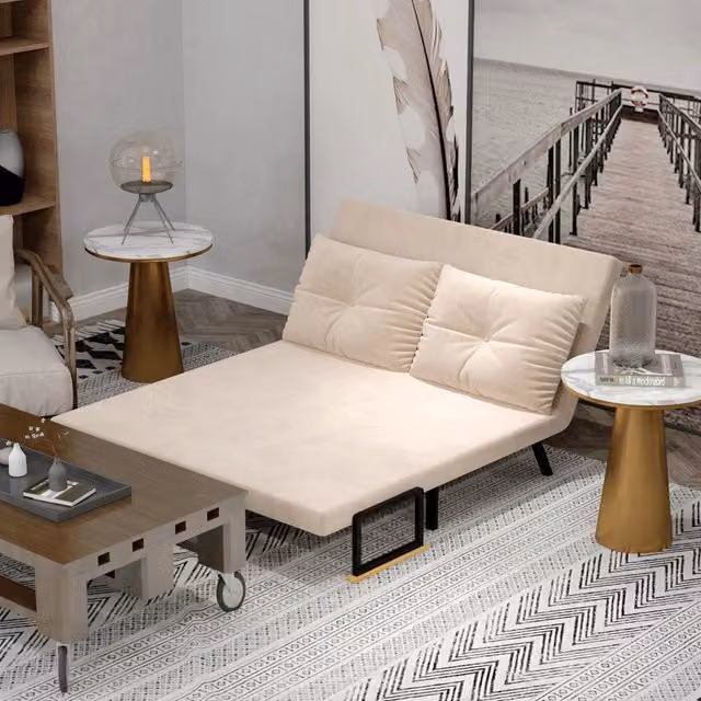 Poltrona letto pieghevole REDOM beige con struttura in metallo L 102 x P 73 x H 81 cm