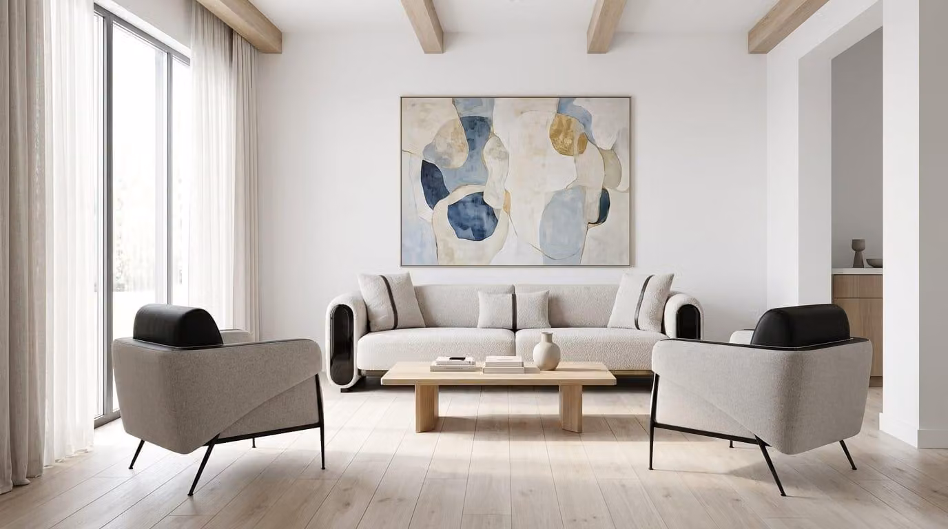 Divano componibile, 3 posti + 1 posto + 1 posto, color beige, tessuto, design moderno e contemporaneo