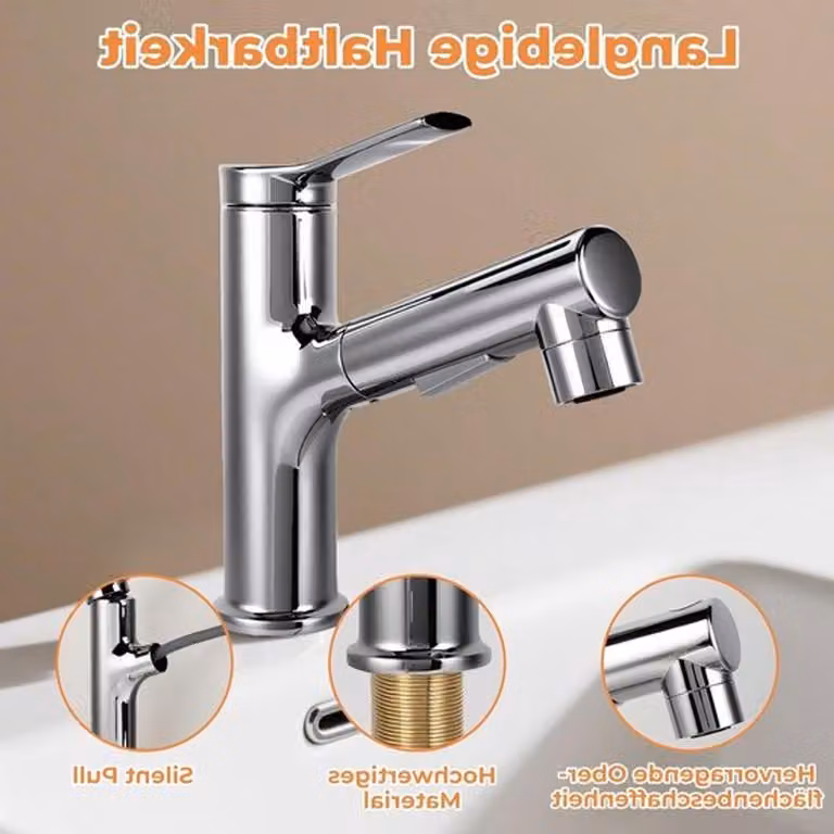 Miscelatore per lavabo con soffione estraibile, ideale per acqua calda e fredda, perfetto per servizi igienici e scarichi