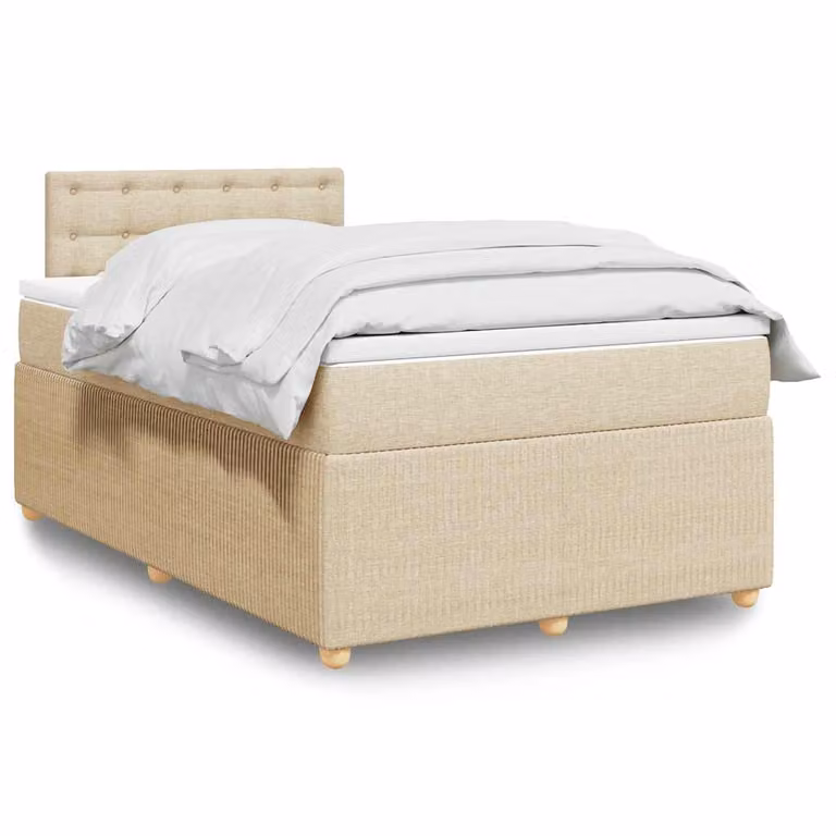 vidaXL Giroletto a Molle con Materasso Ibrido in Tessuto Beige e Bianco, L/P/H: 120 x 200 cm