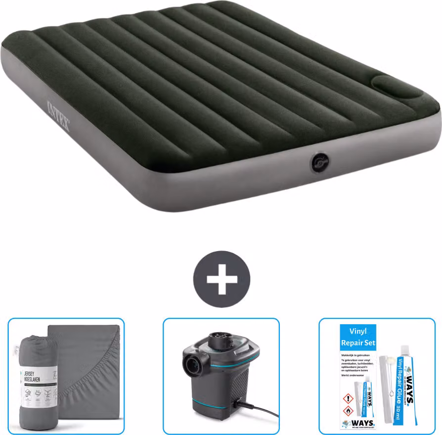 Letto gonfiabile Intex - 2 persone - 152 x 203 x 25 cm - verde - lenzuolo - pompa e kit di riparazione