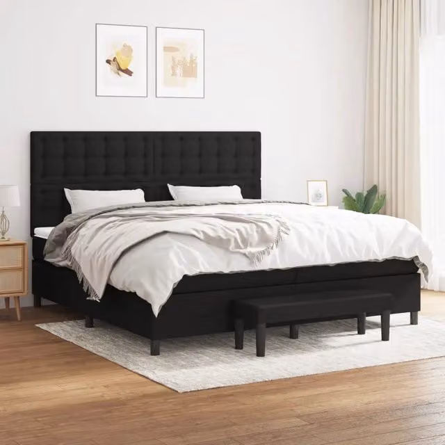 Letto Ibrido vidaXL con Giroletto a Molle e Materasso in Tessuto Nero e Bianco L/P/H: 200 x 200 x 28 cm