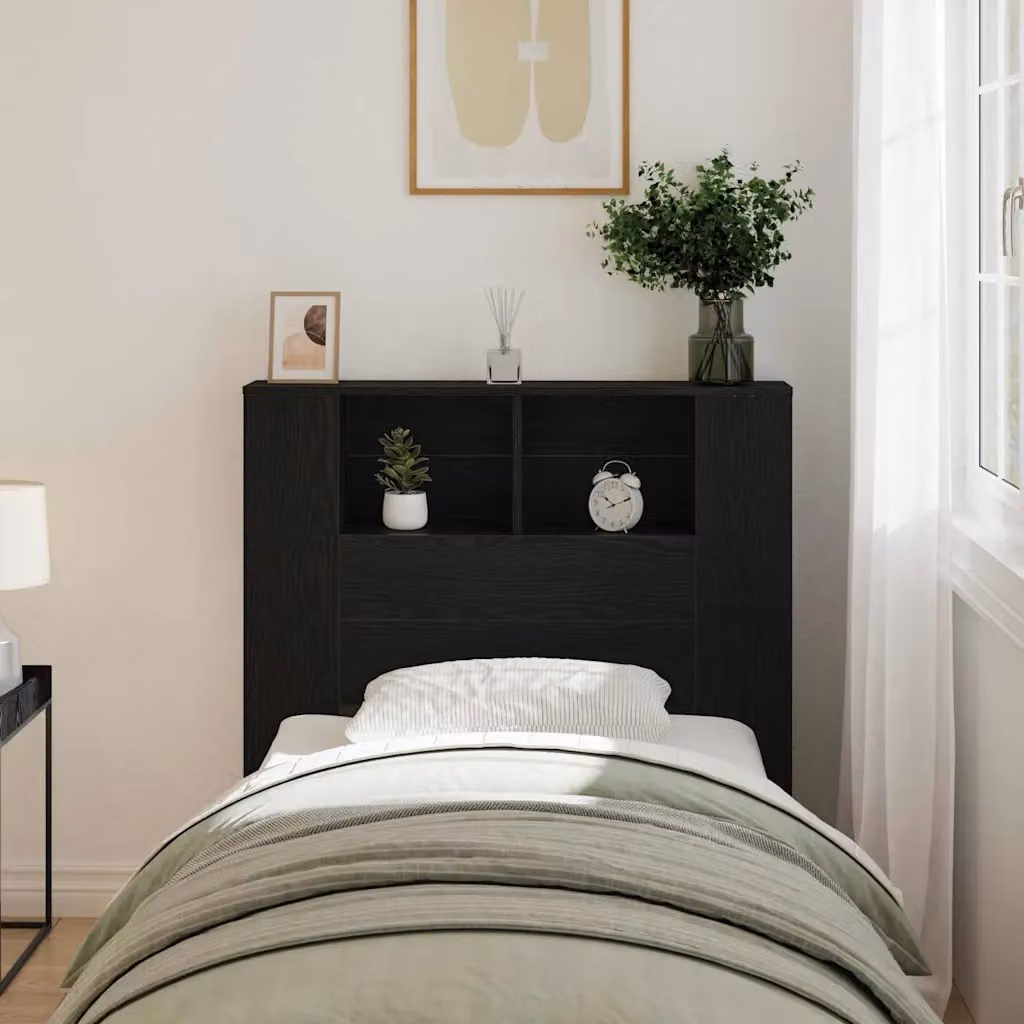 Testata del letto moderna vidaXL in legno ingegnerizzato nero con ripiano integrato L: 120 cm, H: 102,5 cm, P: 16 cm