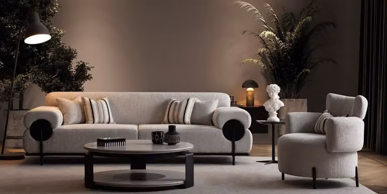 Divano componibile moderno, color crema, elegante, di alta qualità, design lounge