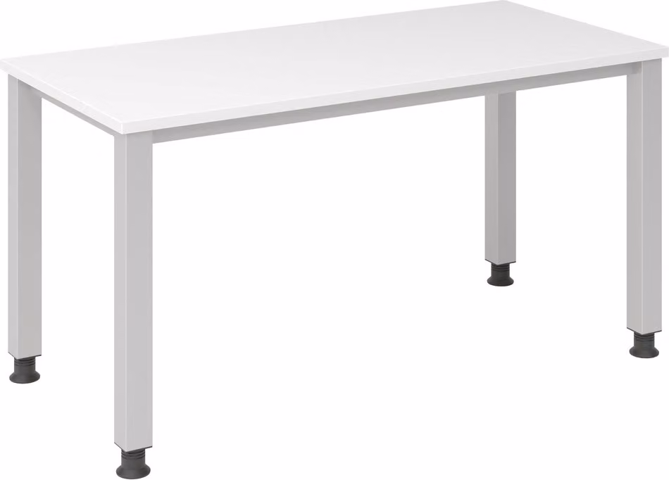 Scrivania rotonda a 4 gambe 140x67cm bianco/argento