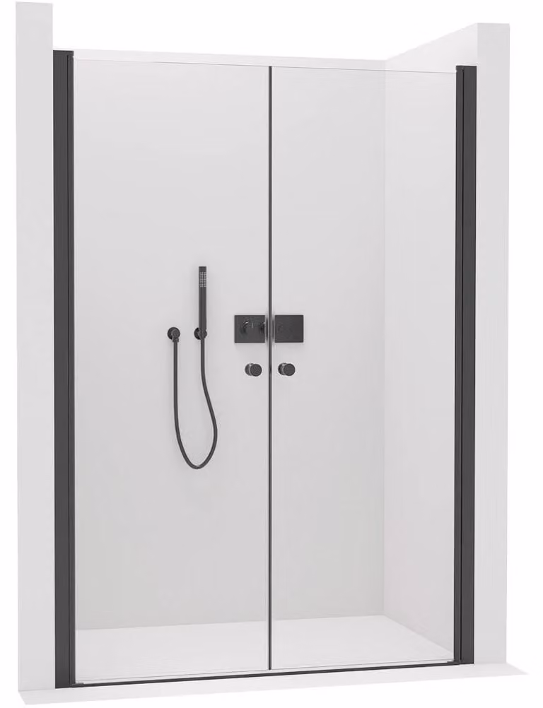 Porta doccia a due ante Antelo, sinistra/destra - 6 mm - vetro trasparente nero opaco - 84x190 cm