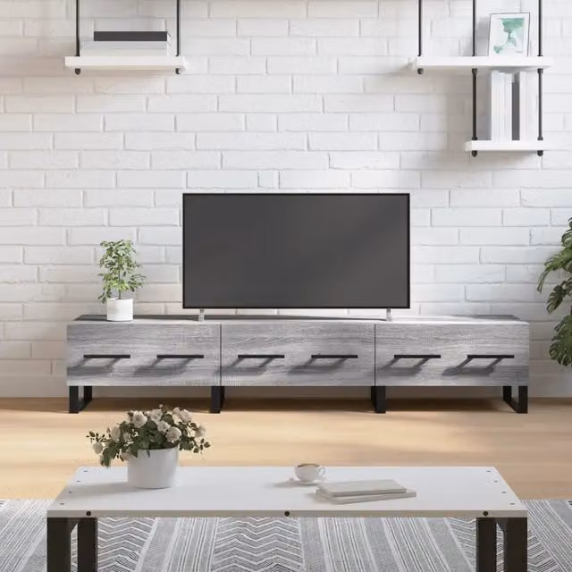 Mobile Porta TV Moderno vidaXL in Legno e Metallo Grigio L: 150 cm, P: 36 cm, H: 30 cm – 1