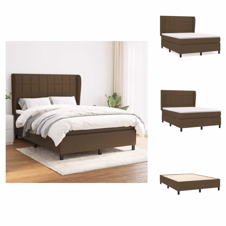 vidaXL Letto a molle con materasso in tessuto marrone scuro 140x200 cm - Letti e strutture letto