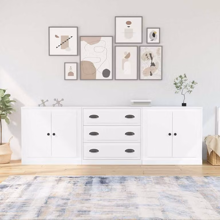 Set di 3 credenze vidaXL in legno multistrato bianco con finitura opaca