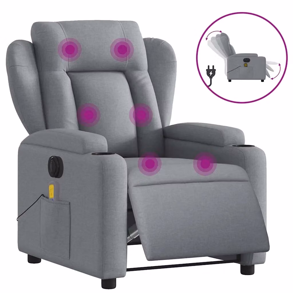 vidaXL Poltrona Reclinabile Elettrica con Massaggio in Tessuto Grigio – 2