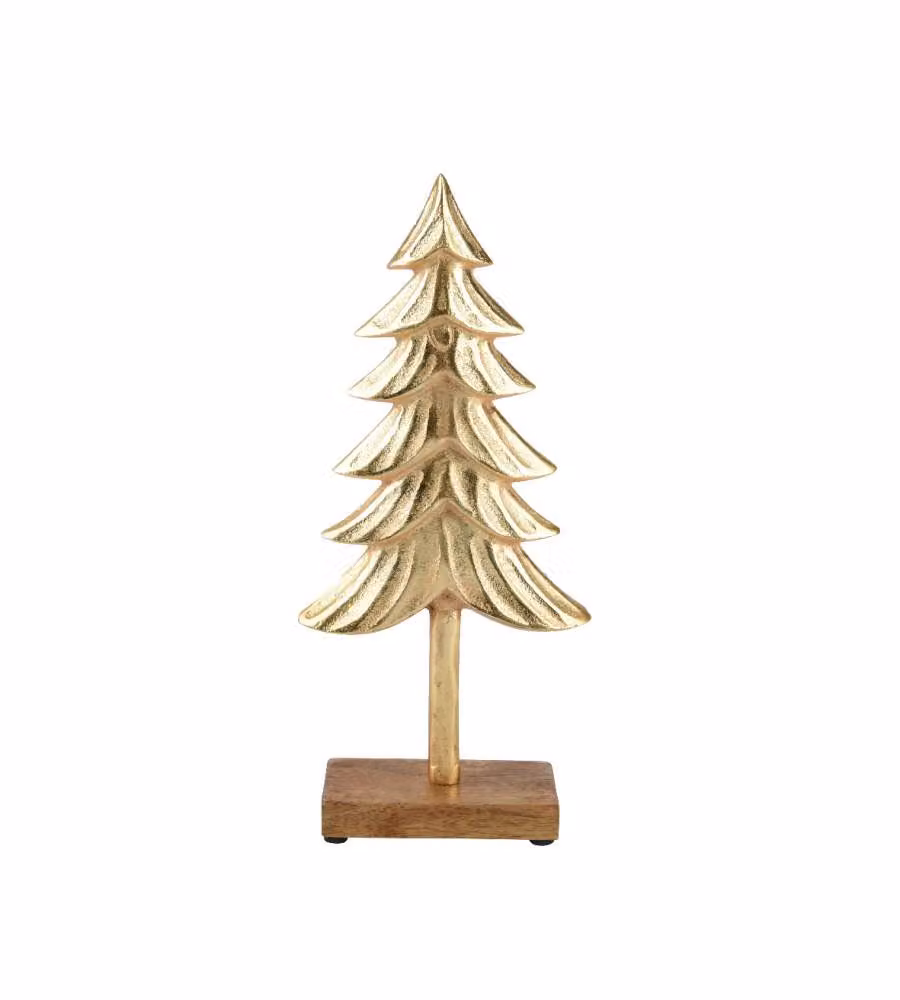 Decoris Albero Natale Oro in Alluminio Riciclato con Base in Legno - 33cm