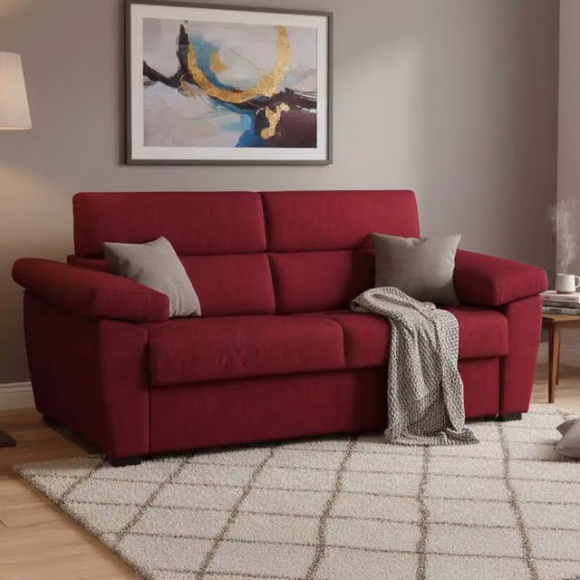 Pacecos Divano Letto 3 Posti Sfoderabile in Tessuto Rosso Made in Italy L: 225 cm, P: 95 cm