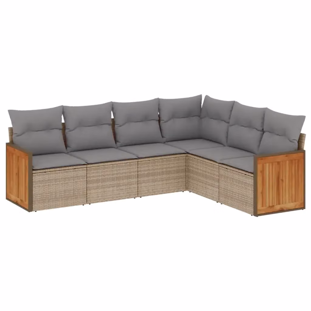 Set Divano da Giardino a L vidaXL 6 pz con Cuscini Beige e Struttura in Metallo e Legno di Acacia – 2