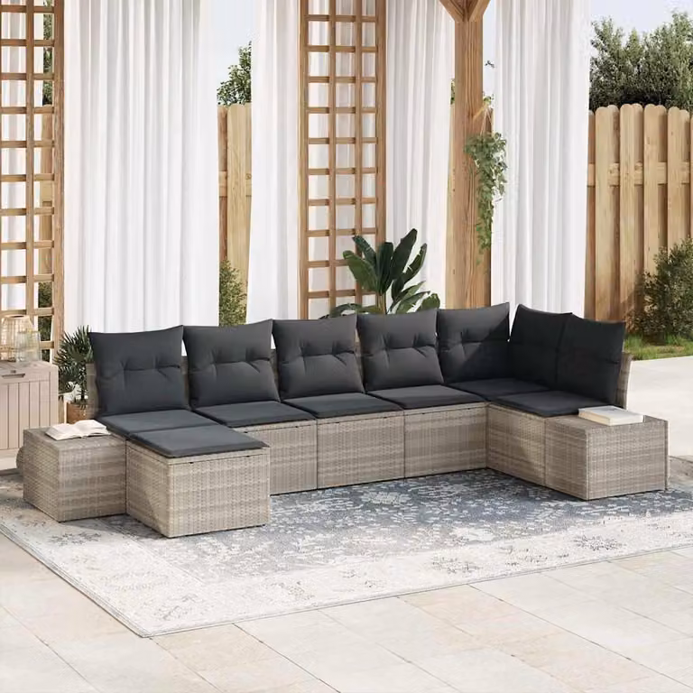 Maison Exclusive - Set Divano da Giardino 7 pcs Grigio chiaro polyrattan