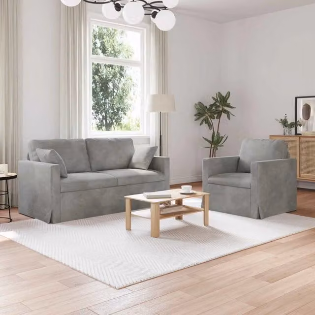 Set di divani 2 pz Grigio chiaro Velluto 3407551