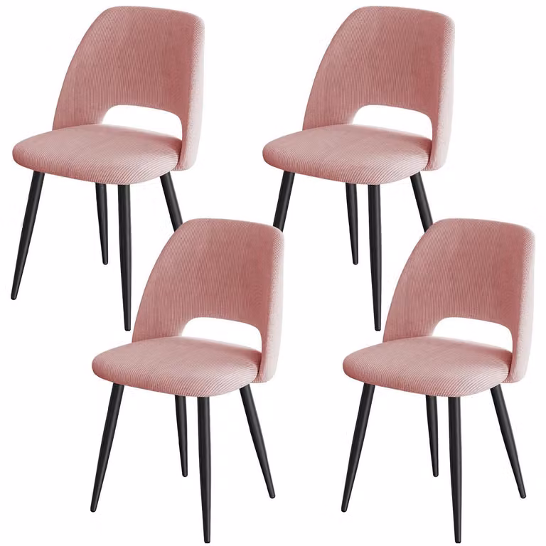 Set di 4 sedie da pranzo in tessuto cord, con gambe in metallo, colore rosa