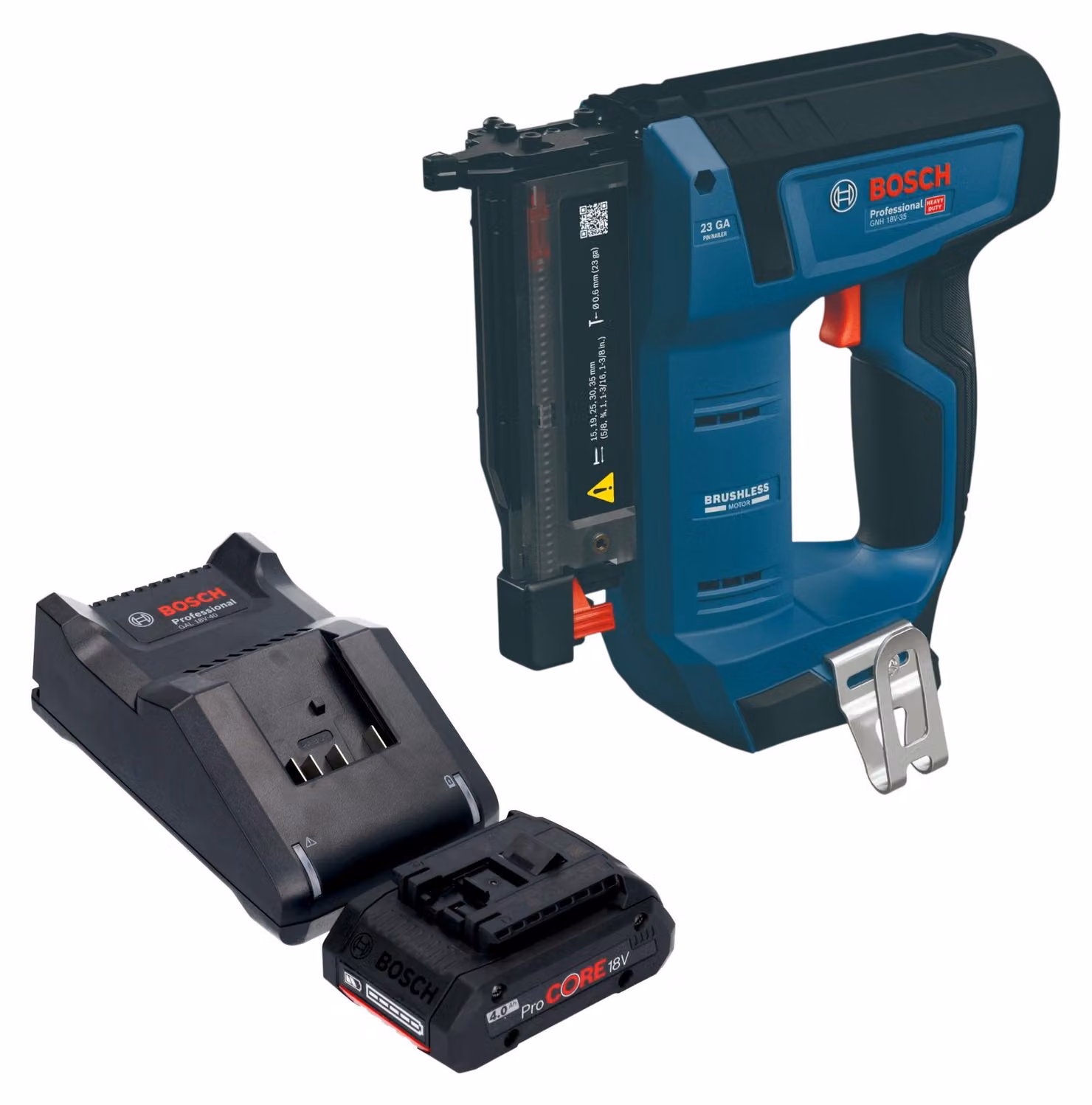 Chiodatrice a batteria Bosch GNH 18V-35 18 V 0,6 x 15 - 35 mm Brushless + 1 batteria ProCORE da 4,0 Ah + caricabatterie