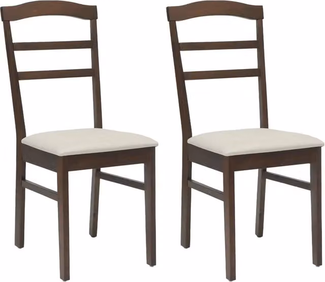 Set di 2 sedie da pranzo in legno di gomma con rivestimento in tessuto marrone per cucina e soggiorno