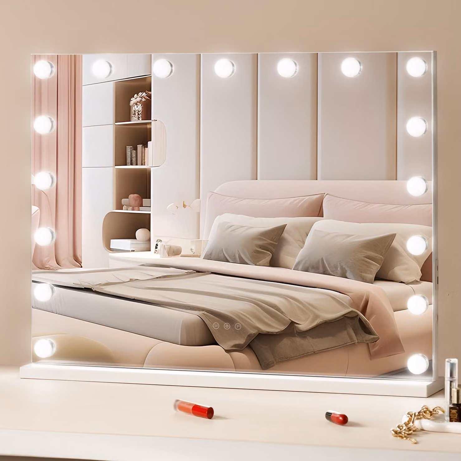 Specchio da trucco con illuminazione a LED, 3 modalità di colore, ingrandimento 5x, controllo touch
