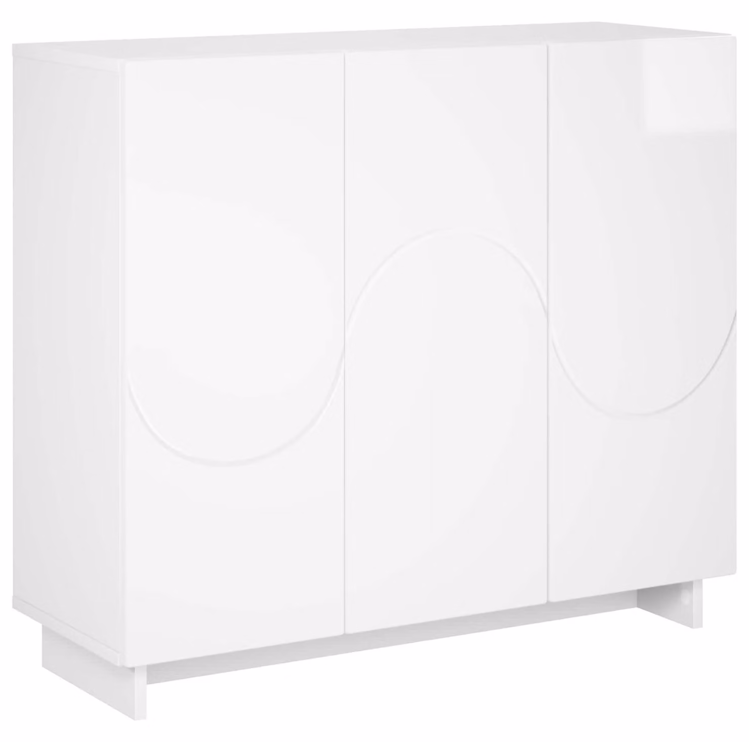 Mobile contenitore bianco lucido, dimensioni 85,5 x 31 x 75 cm, realizzato in materiale composito di legno