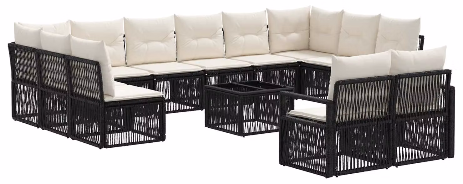 Set Divano da Giardino 13 pcs Nero polyrattan